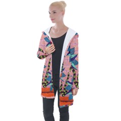 Brick Wall Flower Pot In Color Longline Hooded Cardigan by okhismakingart