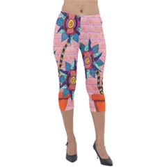 Brick Wall Flower Pot In Color Lightweight Velour Capri Leggings  by okhismakingart