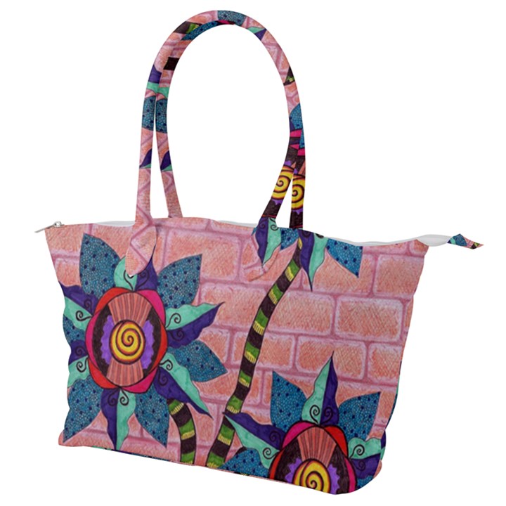 Brick Wall Flower Pot in Color Canvas Shoulder Bag