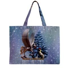 Merry Christmas, Funny Pegasus With Penguin Zipper Mini Tote Bag by FantasyWorld7