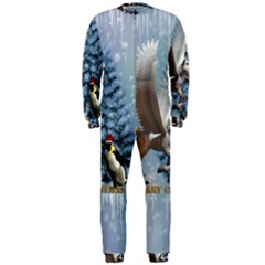 Merry Christmas, Funny Pegasus With Penguin Onepiece Jumpsuit (men)  by FantasyWorld7