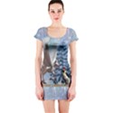 Merry Christmas, Funny Pegasus With Penguin Short Sleeve Bodycon Dress View1