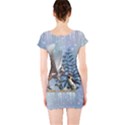 Merry Christmas, Funny Pegasus With Penguin Short Sleeve Bodycon Dress View2