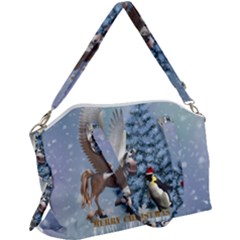 Merry Christmas, Funny Pegasus With Penguin Canvas Crossbody Bag