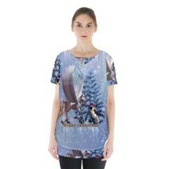 Merry Christmas, Funny Pegasus With Penguin Skirt Hem Sports Top by FantasyWorld7