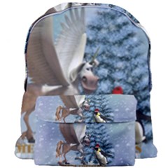 Merry Christmas, Funny Pegasus With Penguin Giant Full Print Backpack by FantasyWorld7