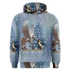 Merry Christmas, Funny Pegasus With Penguin Men s Overhead Hoodie by FantasyWorld7