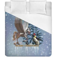 Merry Christmas, Funny Pegasus With Penguin Duvet Cover (california King Size) by FantasyWorld7