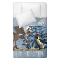 Merry Christmas, Funny Pegasus With Penguin Duvet Cover Double Side (single Size) by FantasyWorld7