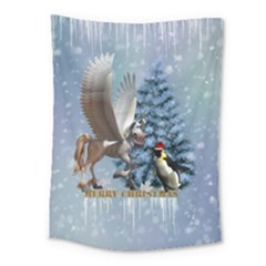 Merry Christmas, Funny Pegasus With Penguin Medium Tapestry by FantasyWorld7