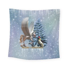 Merry Christmas, Funny Pegasus With Penguin Square Tapestry (small) by FantasyWorld7