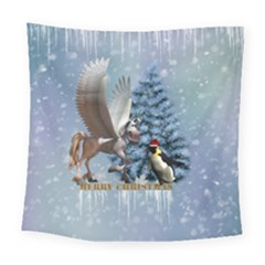 Merry Christmas, Funny Pegasus With Penguin Square Tapestry (large) by FantasyWorld7