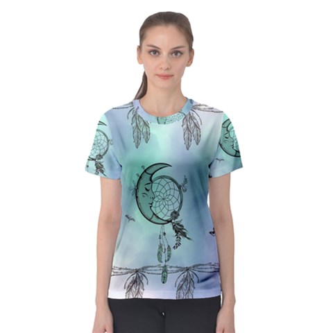 Dreamcatcher With Moon And Feathers Women s Sport Mesh Tee by FantasyWorld7