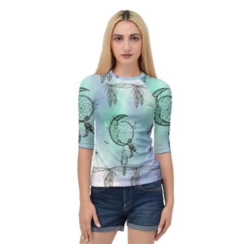 Dreamcatcher With Moon And Feathers Quarter Sleeve Raglan Tee by FantasyWorld7