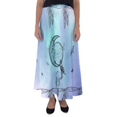 Dreamcatcher With Moon And Feathers Flared Maxi Skirt by FantasyWorld7