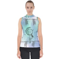 Dreamcatcher With Moon And Feathers Mock Neck Shell Top by FantasyWorld7