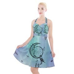 Dreamcatcher With Moon And Feathers Halter Party Swing Dress  by FantasyWorld7