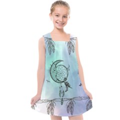 Dreamcatcher With Moon And Feathers Kids  Cross Back Dress by FantasyWorld7