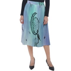 Dreamcatcher With Moon And Feathers Classic Velour Midi Skirt  by FantasyWorld7