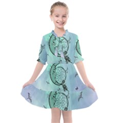 Dreamcatcher With Moon And Feathers Kids  All Frills Chiffon Dress by FantasyWorld7