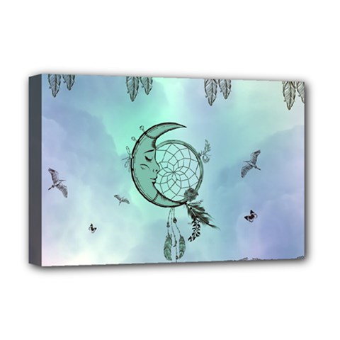 Dreamcatcher With Moon And Feathers Deluxe Canvas 18  X 12  (stretched) by FantasyWorld7