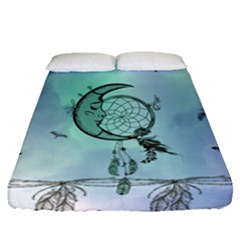 Dreamcatcher With Moon And Feathers Fitted Sheet (queen Size) by FantasyWorld7