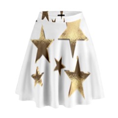 Stars Faux Gold Elegant Starry Festive Christmas Pattern High Waist Skirt by yoursparklingshop