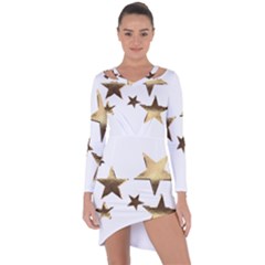 Stars Faux Gold Elegant Starry Festive Christmas Pattern Asymmetric Cut-out Shift Dress by yoursparklingshop