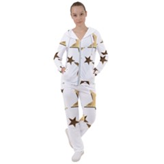 Stars Faux Gold Elegant Starry Festive Christmas Pattern Women s Tracksuit by yoursparklingshop