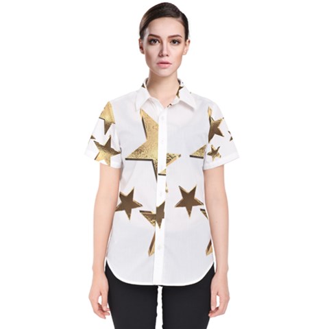 Stars Faux Gold Elegant Starry Festive Christmas Pattern Women s Short Sleeve Shirt by yoursparklingshop