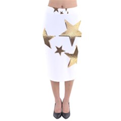 Stars Faux Gold Elegant Starry Festive Christmas Pattern Velvet Midi Pencil Skirt by yoursparklingshop