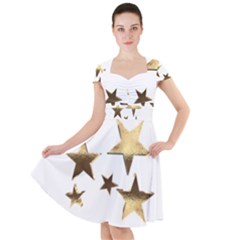 Stars Faux Gold Elegant Starry Festive Christmas Pattern Cap Sleeve Midi Dress by yoursparklingshop