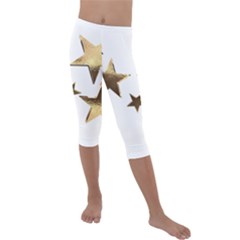 Stars Faux Gold Elegant Starry Festive Christmas Pattern Kids  Lightweight Velour Capri Leggings  by yoursparklingshop