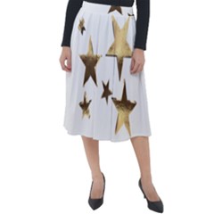 Stars Faux Gold Elegant Starry Festive Christmas Pattern Classic Velour Midi Skirt  by yoursparklingshop