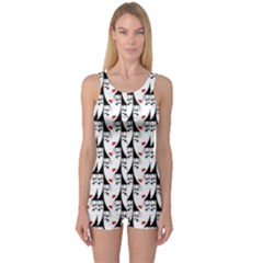 Cartoon Style Asian Woman Portrait Collage Pattern One Piece Boyleg Swimsuit