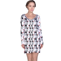 Cartoon Style Asian Woman Portrait Collage Pattern Long Sleeve Nightdress