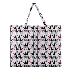 Cartoon Style Asian Woman Portrait Collage Pattern Zipper Large Tote Bag by dflcprintsclothing