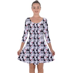 Cartoon Style Asian Woman Portrait Collage Pattern Quarter Sleeve Skater Dress