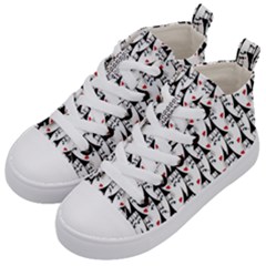 Cartoon Style Asian Woman Portrait Collage Pattern Kids  Mid-top Canvas Sneakers by dflcprintsclothing