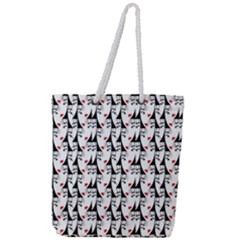 Cartoon Style Asian Woman Portrait Collage Pattern Full Print Rope Handle Tote (large)