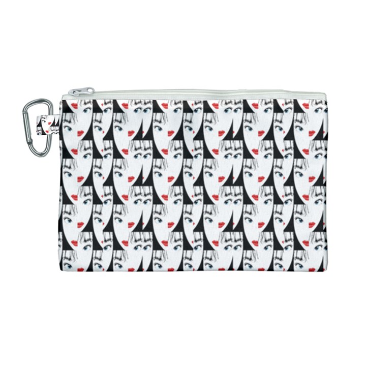 Cartoon Style Asian Woman Portrait Collage Pattern Canvas Cosmetic Bag (Large)