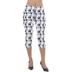 Cartoon Style Asian Woman Portrait Collage Pattern Lightweight Velour Capri Leggings  by dflcprintsclothing