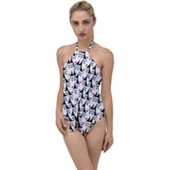 Cartoon Style Asian Woman Portrait Collage Pattern Go With The Flow One Piece Swimsuit by dflcprintsclothing