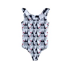 Cartoon Style Asian Woman Portrait Collage Pattern Kids  Frill Swimsuit