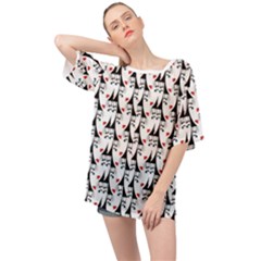 Cartoon Style Asian Woman Portrait Collage Pattern Oversized Chiffon Top