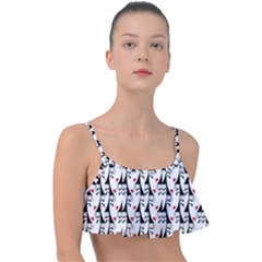 Cartoon Style Asian Woman Portrait Collage Pattern Frill Bikini Top