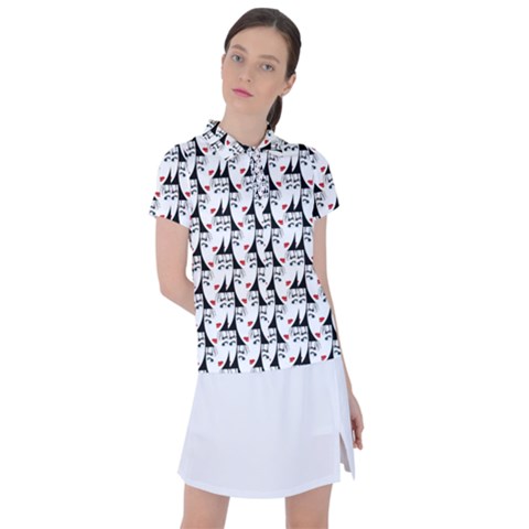 Cartoon Style Asian Woman Portrait Collage Pattern Women s Polo Tee by dflcprintsclothing