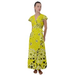 Grunge Yellow Bandana Flutter Sleeve Maxi Dress