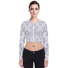 Black And White Decorative Ornate Pattern Long Sleeve Zip Up Bomber Jacket