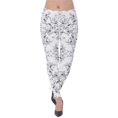 Black And White Decorative Ornate Pattern Velvet Leggings by dflcprintsclothing